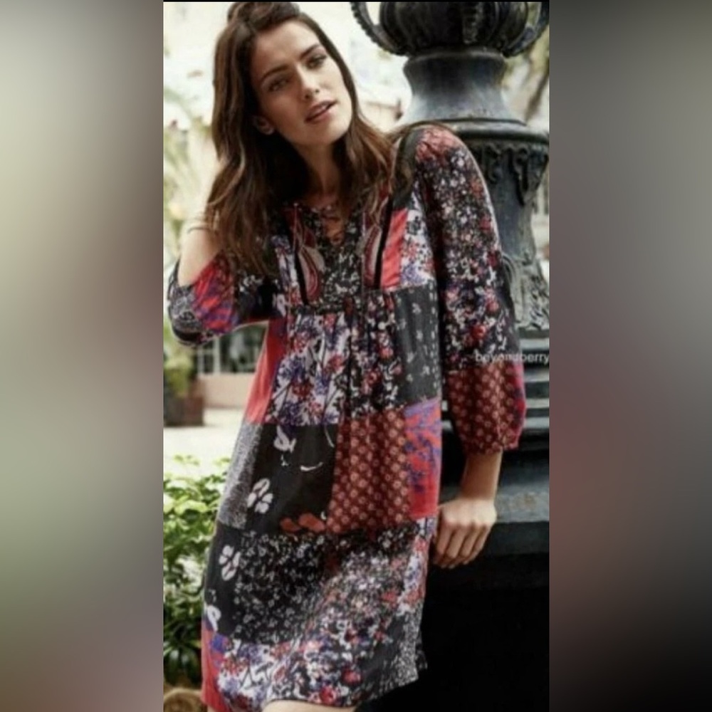 Anthropologie One September Colorful Boho Patchwork Tunic Boho Peasant Dress XS - Picture 4 of 8